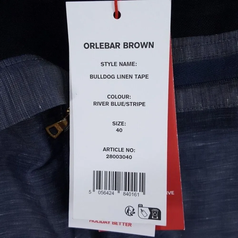ORLEBAR BROWN Swim Shorts Mens Size 40 Grey Bulldog Linen Tape River Blue Stripe